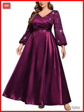 Plus Size Formal Evening Gown Sequin Lace Wedding Guest Dress